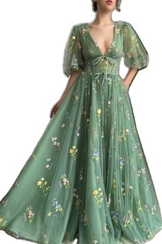 Flower Prom Dress, Embroidery Tulle, Tulle Prom Dresses, Puffy Dresses, Dress Sleeve Length, Evening Party Gowns, Prom Dresses For Teens, Floral Embroidered Dress, Prom Dresses Long With Sleeves