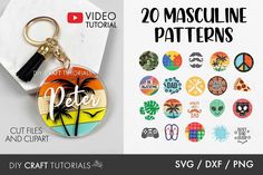 a keychain with the words, 20 masculine patterns and an image of a palm tree