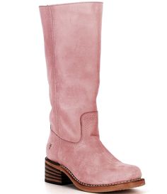 From Frye, the Campus Tall Leather Riding Boots feature:Leather upperPull-on stylingLeather liningLeather outsoleApprox. 15.5" boot shaft heightApprox. 14.5" standard shaft circumferenceApprox. 2.25" heel heightImported. Frye Campus Boots, Pink Cowgirl Boots, Fun Shoes, Boot Fashion, Pink Cowgirl, College Stuff, Frye Boots, Leather Riding Boots, Shoe Inspo