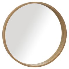 a round wooden mirror on a white background