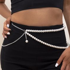 Pearl Chain Belt | BOOGZEL APPAREL – Boogzel Clothing Cheap Silver Chain Link Belt, Grunge Vintage Outfits, Egirl Clothes, Chain Belts, Beaded Belt, Waist Chain, Chain Belt, Beaded Bags, Pearl Chain