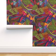 a wallpaper with colorful leaves and plants on it