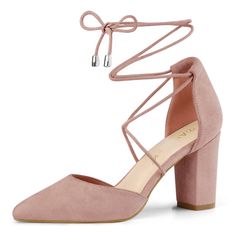 Shop Allegra K for Pointed Toe Chunky Heel Lace Up Sandals Pumps you are looking for, get more women's Chunky Heel for yourself. Order now! Free Returns！ Low Block Heel Pumps, Chunky Pumps, Dust Pink, Elegant Heels, Platform Wedge Heels, Womens Chunky Heels, Closed Toe Shoes, Classic Heels, Classic Pumps