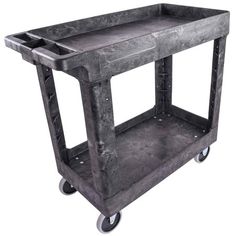 a black plastic utility cart on wheels