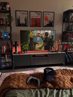 a living room with a large flat screen tv