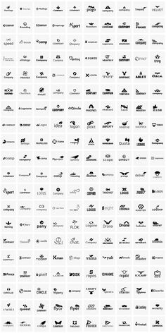 a large collection of black and white logos