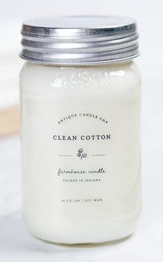 PRICES MAY VARY. Clean Cotton: a crisp scent of freshly cleaned linens, highlighted with a kiss of sweet citrus and a slightly woody bottom note Every 16 oz jar candle is made with wax from natural, domestically grown soybeans, hand-picked fine fragrance oils, and a natural cotton wick for a clean, long-lasting, and even burn. Add a stunning modern farmhouse touch to your home with our large Mason Jar Candle. Topped with a stylish galvanized metal lid, this decorative hand-poured soy candle make Large Mason Jars, Farmhouse Candles, Antique Candles, Soy Candle Making, Cozy Candles, Clean Candle, Sweet Lemon, Pineapple Coconut, Jar Candles