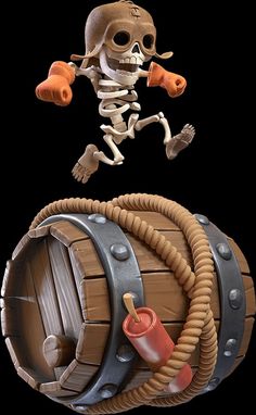 a skeleton is jumping out of a barrel