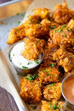 fried food with dipping sauce on the side