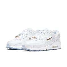 Nike Air Max 90 NRG 'Pirate Radio' White/Metallic Gold CW4070-100 Nike Air Max, Nike Snkrs, Latest Sneakers, Round Toe Heels, Nike Air Max 90, Metallic Gold, Air Max Sneakers, Release Date, Air Max