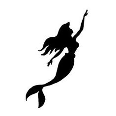 a black and white silhouette of a mermaid with her arms in the air, flying through the air