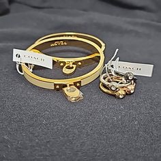 Coach Bracelets And Stackable Rings - Brand New Rings And White/Gold Bracelet - The Gold Bracelet Is Used And Has Minor Scuffs Please See Pictures 6 And 7 Rings Are Size 7 Coach Bracelets, Coach Ring, Rings Brand, Coach Jewelry, White Gold Bracelet, Classy Jewelry, 7 Rings, Book Decor, The Gold