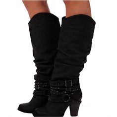 Category:Boots; Upper Materials:Faux Leather; Embellishment:Buckle; Season:Fall,Winter; Heel Type:Cone Heel,Chunky Heel; Gender:Women's; Size Suggestion:standard size, select your usual size; Toe Shape:Round Toe; Type:Knee High Boots; Style:Casual,Minimalism,Vintage; Heel Height(inch):2-3; Outsole Materials:Rubber; Occasion:Daily,Outdoor; Closure Type:Zipper; Pattern:Solid Color; Listing Date:10/19/2023; Production mode:Self-produce; 2024 Trends:Motorcycle Boots,Plus Size,Heel Boots Wide Calf Knee High Boots, Knee High Boots Winter, Slouched Boots, Womens Knee High Boots, Vintage Casual, High Heel Boots Ankle, Motorcycle Boots, Winter Casual, High Heel Boots