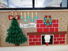 Christmas Decorations With Cricut, Christmas Chimney Bulletin Board Ideas, Christmas Bulliten Board Ideas, School Decorations Diy, Winter Door Decorations Classroom, Christmas Bulletin Boards, Classroom Christmas Decorations, Church Christmas Decorations, Christmas Door Decorating Contest