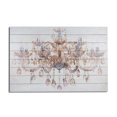 a chandelier hanging on the side of a wooden wall in front of a white background