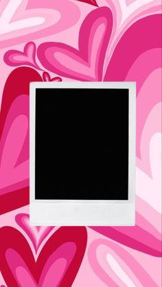 a pink and red background with hearts in the shape of a rectangle photo frame