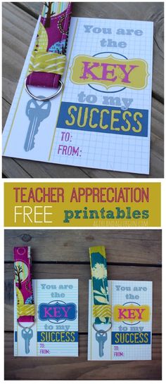 teacher appreciation you are the key to my success free printables from a girl and a glue gun Caleb Y Sophia, Free Teacher Appreciation Printables, Free Teacher Printables, Teacher Printables, Cadeau Parents