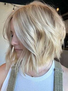 Barbie Blonde Layered and Choppy Bob for Thick Hair Angled Bobs, Angled Bob Hairstyles, Icy Blonde Hair