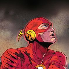 the flash standing in front of a dark sky with his headphones on, looking up