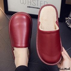 Olivia Mark - Soft and Warm House Slippers for Comfortable Living Cow Hide Shoes, Comfortable Slippers, Home Slippers, Winter Slippers, Zipper Boots, Leather Slippers, Winter House, House Slippers, Wedge Boots