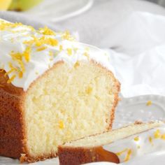 a slice of lemon pound cake on a plate