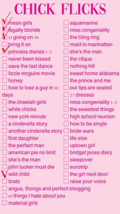 a pink checklist with words on it