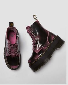 Jadon Max Boot Distressed Leather Platforms in Fondant Pink | Dr. Martens Pink Dr Martens, Jadon Max, Fondant Pink, Dr Martens Jadon, Look Grunge, Earthy Outfits, Funky Shoes, Shoe Inspo, Aesthetic Shoes