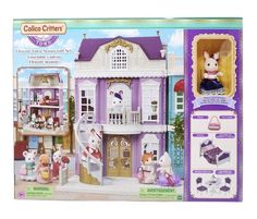 this is an image of a toy doll house with furniture and accessories in it's box