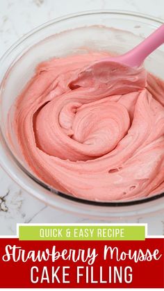 strawberry mousse cake filling in a glass bowl