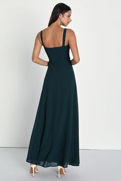 Emerald Maxi Dress - Chiffon Dress - Simple Bridesmaid Dress - Lulus Graceful Dress, Square Neck Maxi Dress, Winter Wedding Guests, Simple Bridesmaid Dresses, Lulu Fashion, Dresses Xxl, Chiffon Maxi, Chiffon Maxi Dress, Lovely Dresses