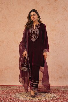 Sifat Wine Velvet Suit, Punjabi Suit Boutique, Velvet Dupatta, Designer Punjabi Suits