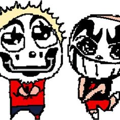 two cartoon characters with different expressions on their faces, one in red and the other in black