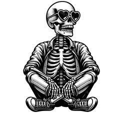 a skeleton sitting in the middle of a yoga pose with his hands crossed and eyes closed