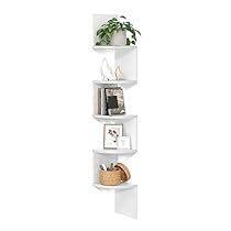 three white shelves with plants and pictures on them