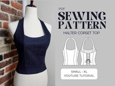 Halter Corset Digital Sewing Pattern for sizes Small-XL. Unleash your creativity with our versatile Halter Corset Top sewing pattern, designed for medium-weight fabrics such as twills, Satin, and denim. This pattern offers a chic and flattering silhouette that seamlessly transitions from casual to formal occasions. Make this pattern your own and modify it to your liking and design choice, this Pattern is a block and may not fit everyone perfectly, make a sample first and adjust where needed to make it flatter your body type.  Included in purchase: PDF sewing pattern for A0 , A4, US letter page sizes PDF written sewing instructions Video Tutorial available on Youtube | Vaed by Veronica Arroyo This is a digital product NOT an actual garment *NOT AVAILABLE TO BE USED FOR COMMERCIAL USE, PERSO Sew Tank Top Pattern, Sewing A Corset Top, How To Cut And Sew Corset, Corset Sewing Pattern Free, Free Sewing Patterns Tops, Corset Top Sewing Pattern, Corset Top Sewing, Free Corset Pattern, Corset Top Pattern