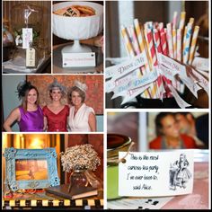 a collage of photos with different items and people in the background, including candles