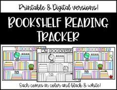 bookshelf reading tracker with the text, printable and digital versions