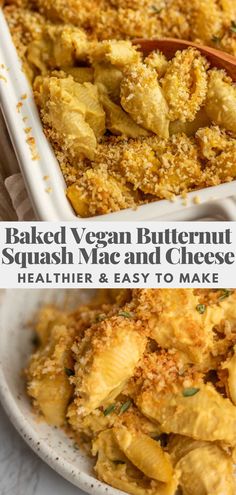 baked vegan butternut squash macaroni and cheese in a casserole dish