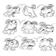 some drawings of different faces and expressions for the character in the animated movie, person