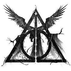 the deathly symbol for harry potter's house is shown in black and white