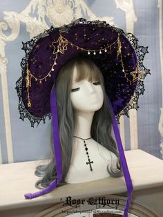 Starry Sky of Polar Night Purple Witch Hat Female Wizard Costume, Star Witch Costume, Wizard Halloween Costume, Cute Witch Hat, Star Witch, Purple Witch Hat, Witch Purple, Star Hat, Purple Witch