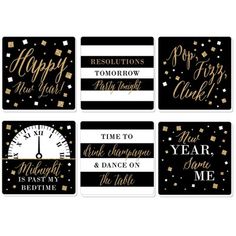 black and gold new year's eve cards