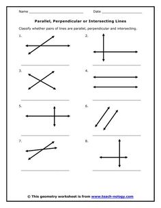 parallel lines worksheet with the words parallel and perpendicular lines on it, including one line