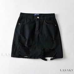 Lasaky - Ripped Denim Half Skirt with Sexy Distressed Design and Stylish Denim Pencil Skirt Girls Streetwear, High Waisted Denim Skirt, Blue Denim Skirt, Ripped Denim Shorts, Fashion Bottoms, Denim Skirt Women, Denim Pencil Skirt, Half Skirt, A Line Mini Skirt