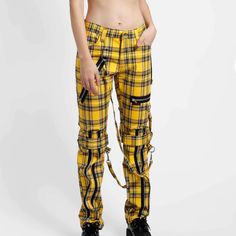 Nwt Unisex Slim Fit // Legs Can Be Zipped For Skinny Yellow Plaid Pants, Tripp Nyc Pants, Punk Plaid, Punk Jeans, Hot Pink Leggings, Tripp Pants, Rave Pants, Monster High Clothes, Gothic Pants