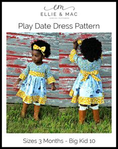 The Play Date Dress Pattern is a fun dress that features 3/4 sleeves, sewn in sash with ties and a ruffled hem!  These are digital PDF Sewing Patterns.  They are NOT paper pattern that you would receive in the mail.  You will be able to download this pattern(s) immediately after purchase from your account or from the o Raglan Hoodie Pattern, Ellie And Mac Patterns, Christmas Tree Skirts Patterns, Ellie And Mac, Tree Skirt Pattern, Date Dress, Sell Dresses, Hoodie Pattern, Play Date