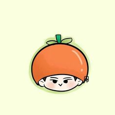 an orange hat with a small face on the front and back of it, as well as a green background