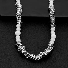 Material: Titanium Steel Fashion Element: Round Style: Original Design Trendy Metal Necklace With Lobster Clasp, Trendy White Beaded Necklaces With Chain, White Alloy Necklaces For Jewelry Making, Silver Clavicle Chain Beaded Necklace For Party, White Alloy Necklaces For Party, White Alloy Choker Jewelry, Trendy Metal Beaded Choker Necklace, Silver Metal Choker With Beaded Chain, White Alloy Chain Necklace For Party