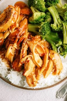 broccoli, chicken and rice on a plate