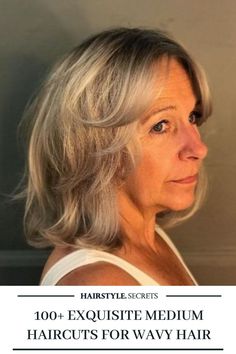 This platinum blonde or silver-gray shade of hair is a super cool color that can be enhanced by the adding of small, feathered layers around the sides. Check out this list for more medium haircuts ideas for wavy hair. #mediumhaircuts #wavyhair #silverhairstyle #platinumblondehairstyle #layeredhairstyle #hairstylesecrets Ash Blonde Lob, Feathered Layers, Gray Hair Styles, Blonde Lob